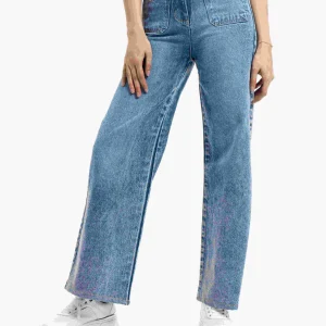 Wide Leg Jean with Patch Pocket - Mid Blue