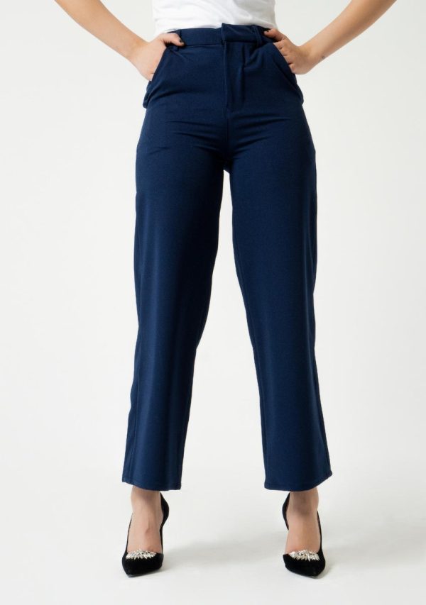 HIGH RISE WIDE LEG NAVY BLUE PANT W POCKET - Image 2