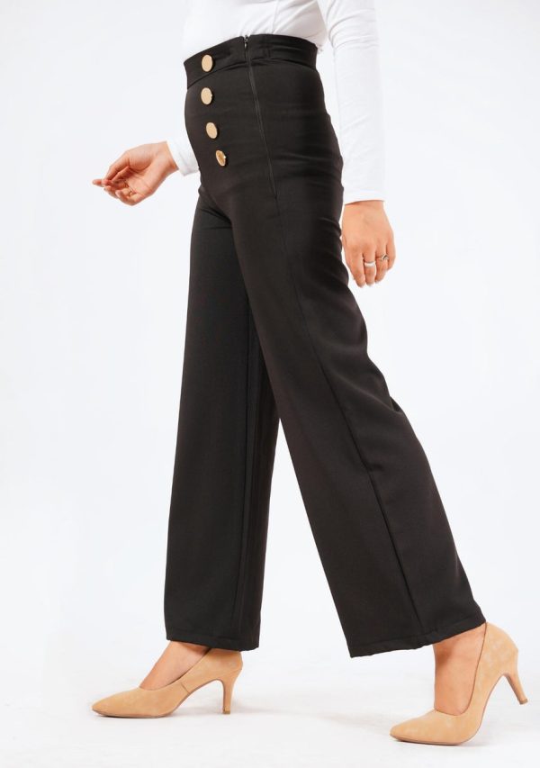WIDE LEG BUTTON DETAIL BLACK PANT - Image 2