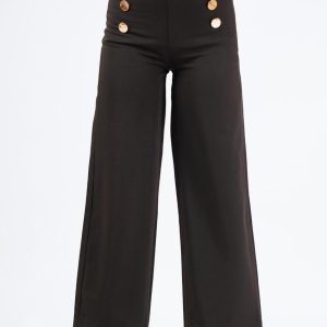 WIDE LEG BUTTON DETAIL BLACK PANT