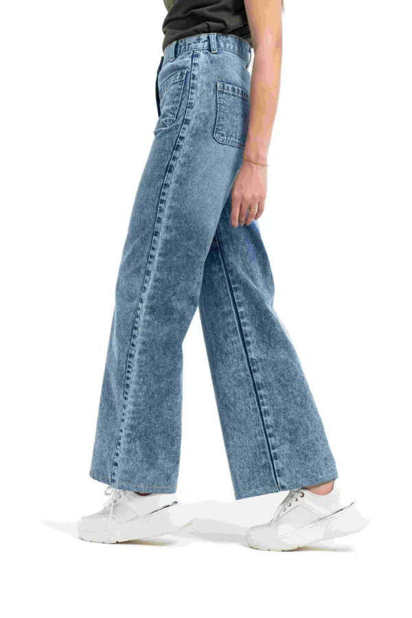 Wide Leg Jean with Patch Pocket - Mid Blue - Image 2