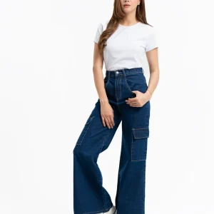 Wide Leg Cargo Jean - Dark Blue