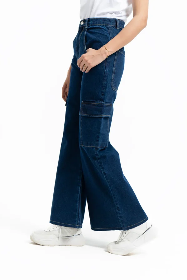 Wide Leg Cargo Jean - Dark Blue - Image 2