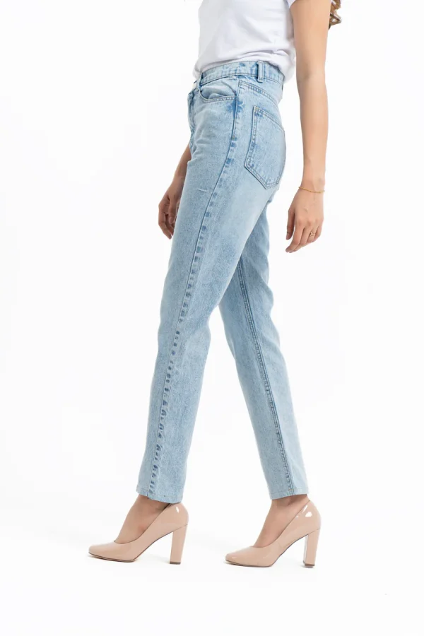 High Waisted Straight Jeans - Light Blue - Image 2