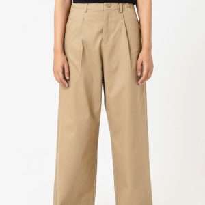 RELAXED FIT PLEATED WIDE LEG CAMEL BROWN PANT