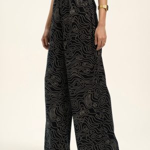 HIGH WAISTED PANTS BLACK WITH GEOMETRIC PRINT