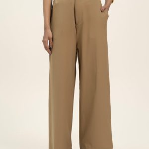 TIE WAIST HIGH RISE PANT - CAMEL BROWN