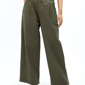 WIDE LEG PLEATED GREEN PANT