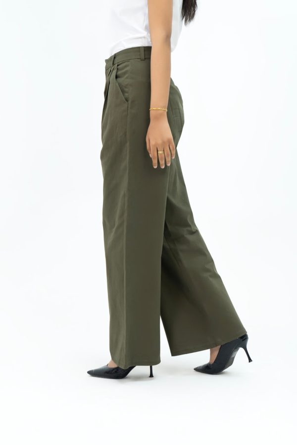 WIDE LEG PLEATED GREEN PANT - Image 2