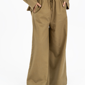PULL-ON BOOTCUT OLIVE GREEN LINEN PANT