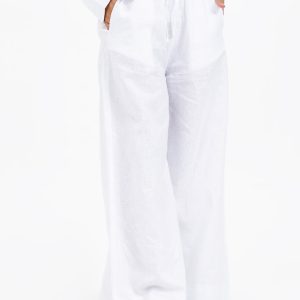 PULL-ON BOOTCUT WHITE LINEN PANT