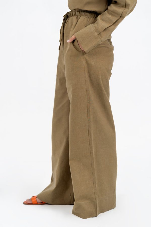 PULL-ON BOOTCUT OLIVE GREEN LINEN PANT - Image 2