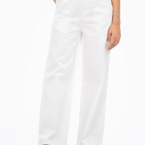 HIGH RISE WIDE LEG COTTON TWILL WHITE PANT