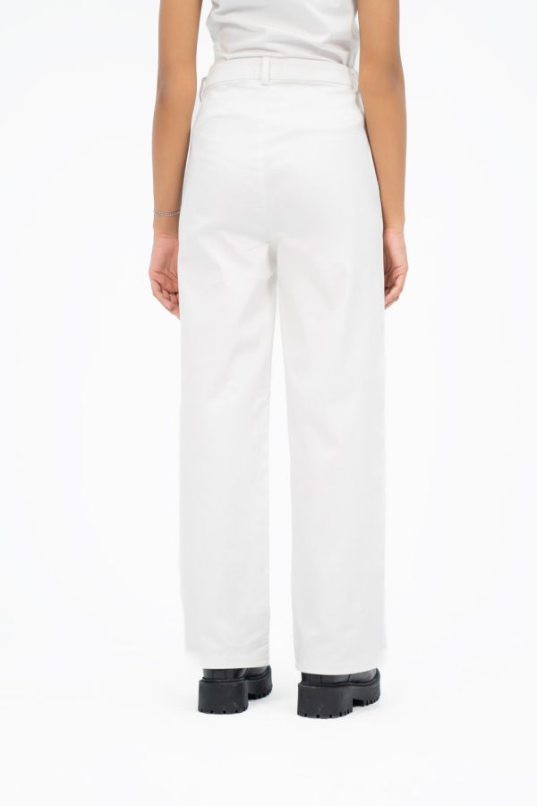 HIGH RISE WIDE LEG COTTON TWILL WHITE PANT - Image 2