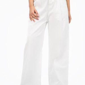 WIDE LEG PLEATED WHITE PANT