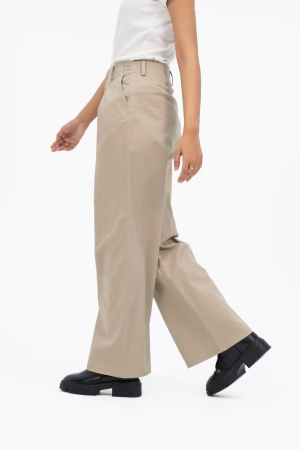 RELAXED FIT PLEATED WIDE LEG BEIGE PANT - Image 2
